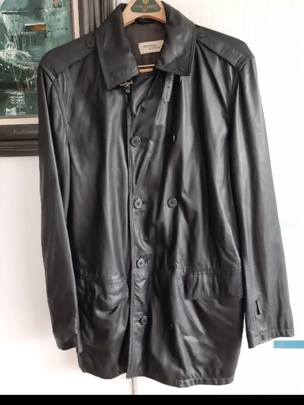 Men's Black Leather Coat. Italy